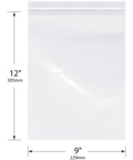 9x12 Inch 4 Mil Zipper Reclosable Bags Pack Of 100 For Food Storage And Organization, Heavy Duty Clear LDPE Bags With Secure Zip Seal, FDA Compliant, Great For Freezer And Pantry; 9x12 inch clear bag with 12 x 9 in dimensions