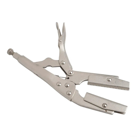 Get These Bad Boy Locking Pliers. Ten Inch Carbon Steel Heavy Duty Vise Grips for quick clamp action close-up view.