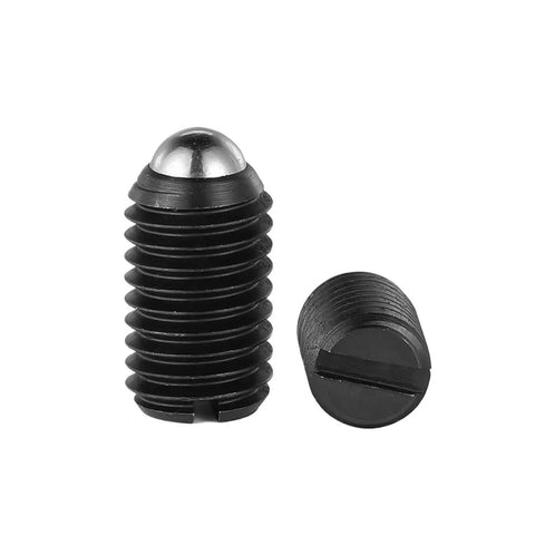 Built Different Spring Loaded Ball Plungers Delivering Dead Simple Positioning Grade 12.9 Black Steel Set Screws with ball and slotted head.