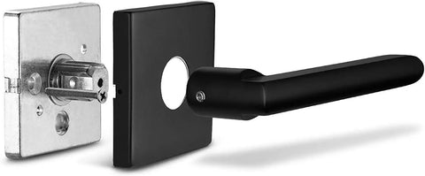 Front Door Handle Set With Deadbolt Lock, Heavy Duty Single Cylinder, Iron Black Reversible Lever for Right or Left Swing Doors