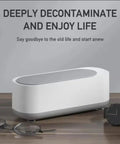 Pro Grade Ultrasonic Jewelry Cleaner For Rings Watches Eyeglasses Coins And Dentures With 47kHz High Frequency And 300ml Tank Digital Timer Easy Start Quick Clean For Silver Jewelry And Glasses on table with eyeglasses and watch