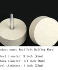 Pro Grade Three Inch Wool Felt Buffing Wheel With Quarter Inch Shank For Rotary Tools Die Grinders And Drills shown with shank.