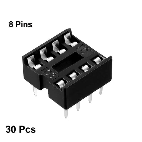 Close-up of DIP IC Socket Adapter 30 Pack 2.54mm Pitch Dual Row Eight Pin Solder Type Socket With 7.6mm Row Spacing