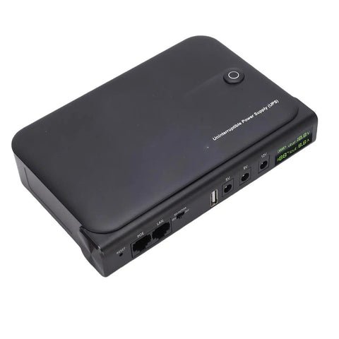 Seamless 36W DC UPS With Bright LED Display For Rock Solid Router Backup showing power ports and LED readout.