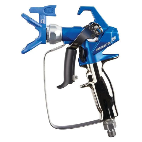 Built Tough Airless Spray Gun With RAC X 517 Switch Tip features ergonomic handle and chrome trigger for easy control.