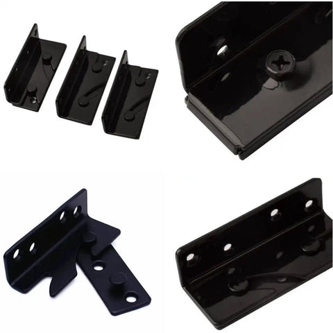 Hella Sturdy Heavy Duty Galvanized Steel Bed Rail Bracket For Reinforcing Creaky Bed Frames With Thick Load Bearing Plate And Secure Hardware For Zero Fuss DIY Repairs, black steel brackets.