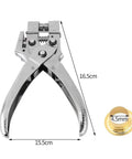 DIY Eyelet Setting Tool Pliers Kit With 100 Gold Grommets, metal pliers measuring 16.5cm, gold grommet shown at 4.5mm