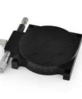 Manual Linear Positioning Stage Four Axis With 90mm By 90mm Platform showing round rotation stage and adjustment knobs