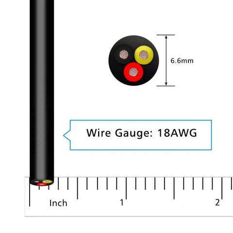 Workhorse 3 Conductor 18 AWG Copper Wire Extension Cord 100 Ft Black PVC Coated showing 6.6mm diameter and stranded core.