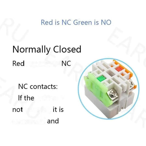 Compact 22mm Rotary Selector Switch Knob With 4 Screw Terminals 2 Way Small Size 2 Position ON OFF Push Button Switch No NC Contacts Durable 10A 66V Build That Is Great For DIY Electronics Projects. NC contact wiring label with red and green terminals
