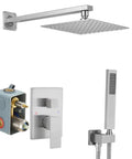Brushed Nickel Shower System With 8 Inch Square Rain Shower Head, Brass Handheld Shower, Stainless Steel Arm And Hose, Wall Mounted Luxury Rain Mixer Valve Kit For A Spa Vibe