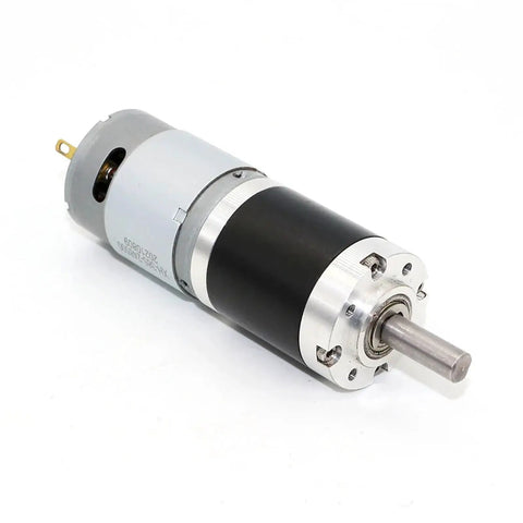 Heavy Duty PG28 Planetary Geared DC Motor With 24V Gearbox Reducer features a sleek metallic finish for smooth operation.