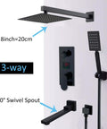 UMJIGF Led Digital Display Shower System Wall Mounted Concealed Shower Faucet Set Multifunction Matte Black shower head and spout.