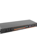 Ten Outlet Power Sequencer Conditioner With USB Charging Port, rack-mounted, ten outlet power supply for DJ consoles and pro audio gear.