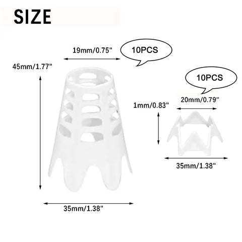 Size diagram of Pro Grade Indoor Golf Tees For Practice Mats Pack Of 20 10 Tall And 10 Short White Tees Durable Plastic Tees