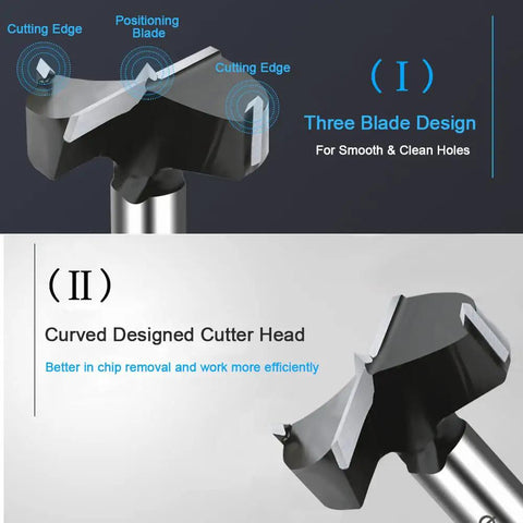 Top Shelf 2 1/2 Inch Carbide Forstner Drill Bit For Hardwood And Woodworking with three blade design for smooth, clean holes.