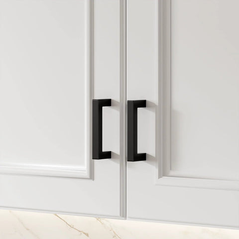 10 Pack 3 Inch Hole Center Solid Black Cabinet Handles Matte Black Square Bar Drawer Pulls Aluminum Alloy Hardware on white cabinets