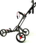 Slick Easy Folding Aluminum Golf Push Cart with three wheels, foot brake, and deep cup holder, sturdy for fairway use.
