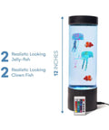 LED Jellyfish Lamp With Remote, 20 Color Changing LEDs, 2 Clownfish And 2 Jellyfish Figures, Soothing Night Light, 12 inches tall