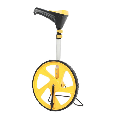 Keenso Digital Display Measuring Wheel 99,999ft Portable with yellow wheel and ergonomic black handle for accurate measurements.