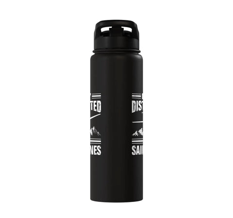 Black stainless steel insulated water bottle with glider design, Soaring Sailplane Pilot Water Bottle For Glider Enthusiasts.