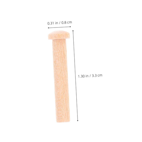 20 Piece Miniature Solid Wood Nails For Crafting And Woodworking T Shaped Round Pegs shown with dimensions