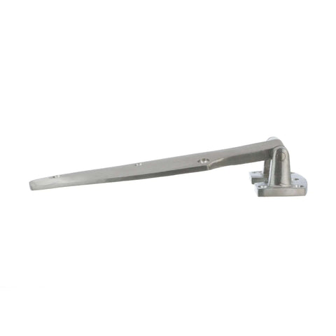 Side view of 1-5-8 Inch Offset Satin Stainless Steel Heavy Duty Walk-In Cooler Door Hinge for marine environments.