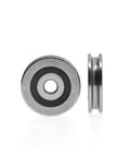 Two Pack 6x33x8 Mm V Groove Bearing Pulley Wheel Set In Stainless Steel Wire Guide Roller For Lifting Mechanical Parts Heavy Duty Rustproof Construction With Silent Smooth Operation For Indoor And Outdoor Use, front and side view