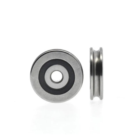 Two Pack 6x33x8 Mm V Groove Bearing Pulley Wheel Set In Stainless Steel Wire Guide Roller For Lifting Mechanical Parts Heavy Duty Rustproof Construction With Silent Smooth Operation For Indoor And Outdoor Use, front and side view