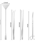 4 Piece Aquascaping Tool Kit For Aquariums With Long Reach Tweezers Scissors Scraper And Substrate Spatula Set includes 10 inch scissors.