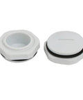 PG21 Nylon Male Threaded Cable Gland Cap End Cover Gray 5 Pack Tough IP68 Waterproof Seal For Electrical Enclosures 28.3mm Thread Fits 1.11 Inch Diameter Rubber Gasket Included, gray caps front and top view