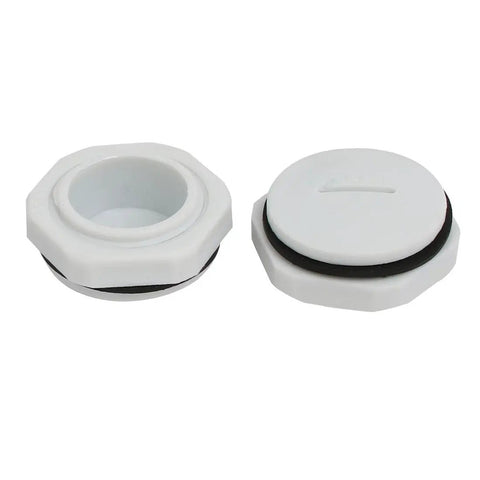 PG21 Nylon Male Threaded Cable Gland Cap End Cover Gray 5 Pack Tough IP68 Waterproof Seal For Electrical Enclosures 28.3mm Thread Fits 1.11 Inch Diameter Rubber Gasket Included, gray caps front and top view