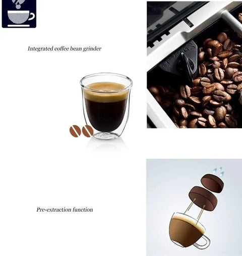 Solid Home 15 Bar Espresso Coffee Machine With Built In Milk Frother Adjustable Steam Wand Stainless Steel Frame Quick Rinse Setup For Your Daily Grind showing integrated grinder and espresso.
