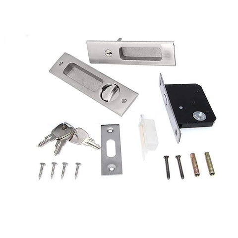 6.3 Inch Silver Invisible Recessed Handle Latch With Keys For Interior Pocket Door Lock And Sliding Barn Door Lock zinc alloy parts