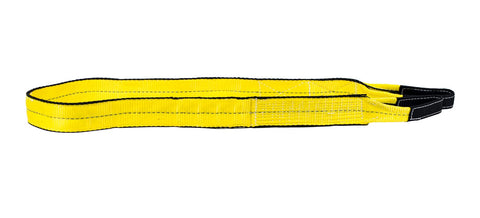 Yellow web lifting sling with twisted eyelets, 2 in by 6 ft, 2-ply for transporting, 4 Pack 2 Inch By 6 Foot Web Lifting Slings With Twisted Eyelets 2 Ply For Choker And Basket WLL 6400 Lbs Vertical Lift Straps Built For Heavy Duty Tow Jobs On Trucks And Cars.