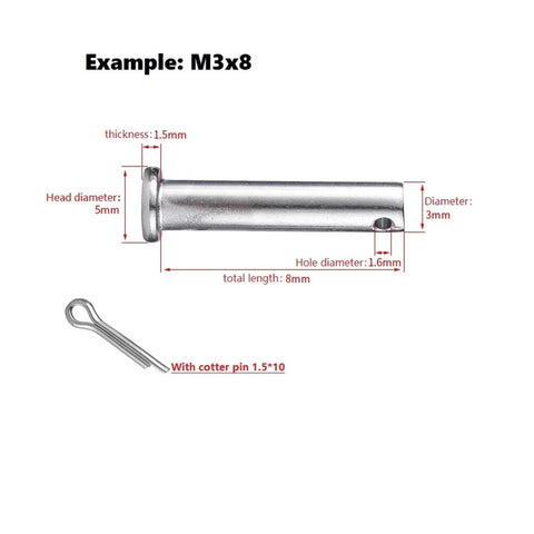 Assorted M3 To M12 304 Stainless Steel Axis Pins With Holes Flat Head Cylindrical Pins Dowels GB882 For Mechanical Assemblies
