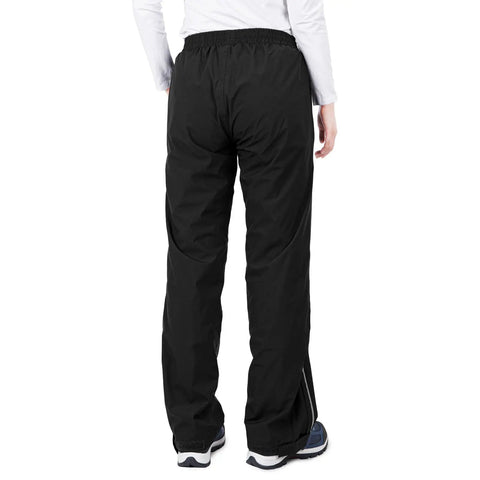 Back view of Women's Lightweight Waterproof Rain Pants With Mesh Lining For Breathability Fully Sealed Seams Windproof Outdoor Hiking And Fishing Trail Ready Gear For Rainy Day Black