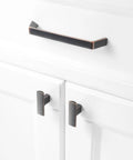 10 Pack 5 Inch Oil Rubbed Bronze Cabinet Pulls Set installed on white kitchen cabinet with smooth rounded corners solid metal hardware