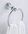 Chrome towel ring with crystal accent from Crystal Bathroom Hardware Set With Retractable Towel Bar Chrome Finish 18.5 to 30.8 Inch Adjustable Includes Toilet Paper Holder Towel Ring Coat Hooks Wall Mounted 4 Piece Bath Accessory Kit.