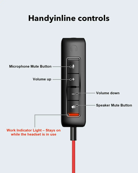 USB Headset With Noise Cancelling Microphone For PC And Laptop On Ear Headphones With Inline Control buttons and work indicator light.