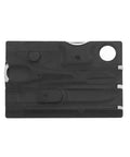 14-In-1 Survival Card Tool With LED Light, compact 2Cr13 stainless steel multitool, pocket-sized, black red design, multiple functions visible.