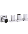Front view of four LMK8UU square flange linear bearings, 8x15x24mm, stainless steel.