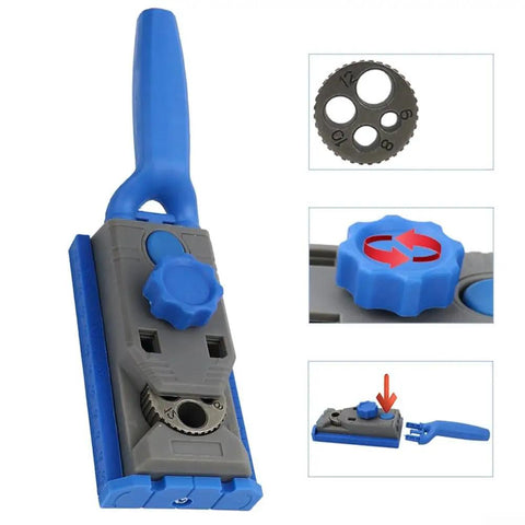 Knock Out Your Carpentry Projects With This Dead Nuts Accurate Pocket Hole Jig Kit Featuring Precision Depth Dial And Angled Drill Bit For Furniture Cabinet Joinery Plus Smooth Wooden Doweling Router Guide, showing adjustable depth dial and angled bit.