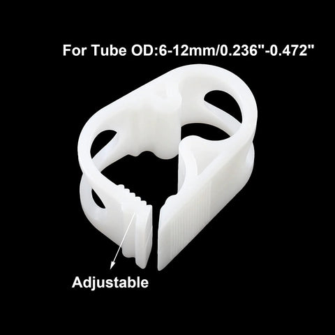 Kyuionty white plastic tubing clamp, adjustable for 1/4–1/2 in (6–12 mm) tubes; pack of 5