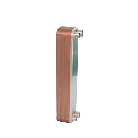 Rock Solid Brazed Plate Heat Exchanger for Industrial Water Chilling and Air Conditioning Systems with Compact Stainless Steel Evaporator Coils side view.
