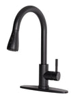 Hella Sweet Matte Black Kitchen Faucet With Single Handle And Buttery Pull Down Sprayer Solid Stainless Steel view from side showing detail.