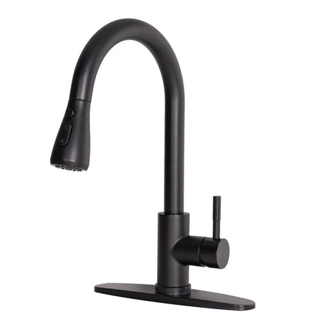 Hella Sweet Matte Black Kitchen Faucet With Single Handle And Buttery Pull Down Sprayer Solid Stainless Steel view from side showing detail.
