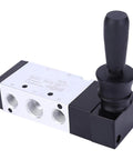 Five Port Three Position Pneumatic Manual Control Valve Easy Install With L Type Body For Air Systems 0 To 0.8 MPa Two Position Three Way Toggle Switch With Spring Return shown from side angle