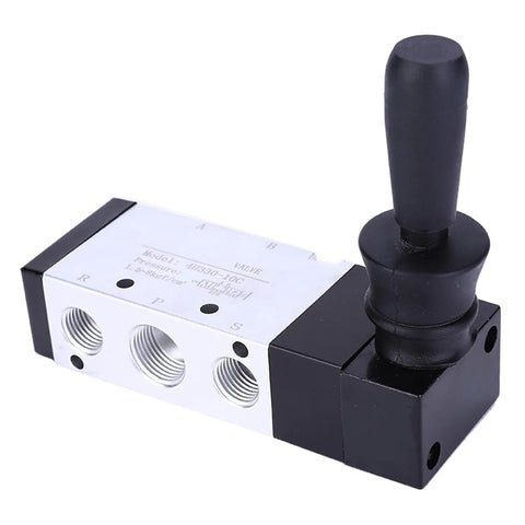 Five Port Three Position Pneumatic Manual Control Valve Easy Install With L Type Body For Air Systems 0 To 0.8 MPa Two Position Three Way Toggle Switch With Spring Return shown from side angle