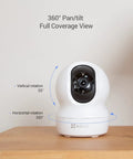 2K Plus Indoor Security Camera With 360 Degree Coverage, 4MP Night Vision, Auto Motion Tracking on wooden table